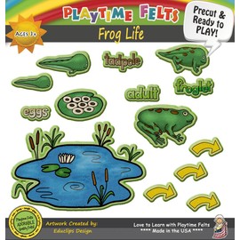 Playtime Felts Frog Life Cycle 14 Adorable PRECUT & Ready to Play Felt Figures for Flannel Board Teaching for Toddlers, Preschoolers and Kindergarten - Durable Felt Characters