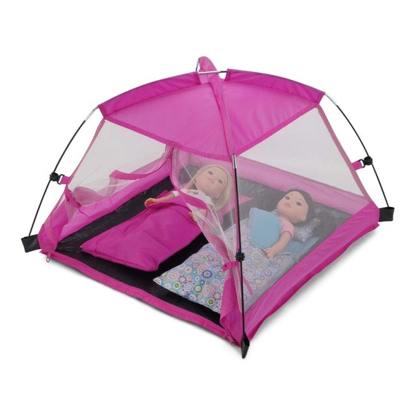 Emily Rose 18 Inch Doll Pink Camping Camp Indoor/Outdoor Tent Accessory, Includes Travel Carry Case | Fits 14"-18" Dolls