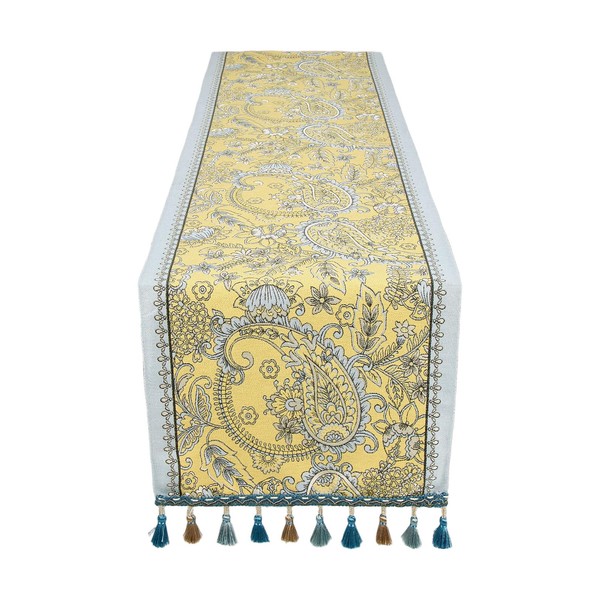 Golden Glow Brocade Suzhou Table Runner, Chinese-Style Flower-Embroidered Tabletop Decorative