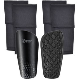 Northdeer Men's Adults Football Shin Guards incl. Sleeves with 2 Pairs Optimized Insertion Holders - Protective Shin Pads for Boys Girls Men (Black L)