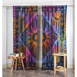 Bless International Beautiful Indian Bohemian Psychedelic Hippie Burning Sun Window Curtain Panels for Bedroom, Living, Balcony (Purple Tie Dye (38x83 Inches)(96x210 Cms))