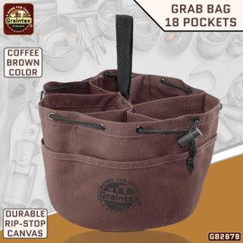 Graintex 18 Pockets Grab Bag Rip-stop Canvas Drawstring Closure, Small Part Organizer Pouch, Small Tools, Screws, Parts, Parachute Tool Bag for Efficient Storage - Coffee Brown