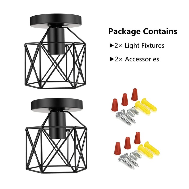 Semi Flush Mount Ceiling Light, 2 Pack Black Cage Ceiling