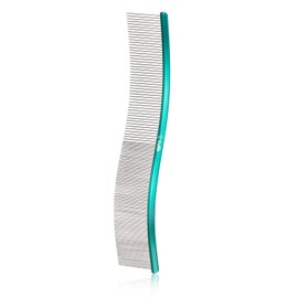 Pet Comb Stainless Steel Comb for Dogs Cats Pet Hair Comb for Grooming Curved with Rounded and Smooth Ends Stainless Steel Teeth Tools for Remove Tangles and Knots (GREEN)