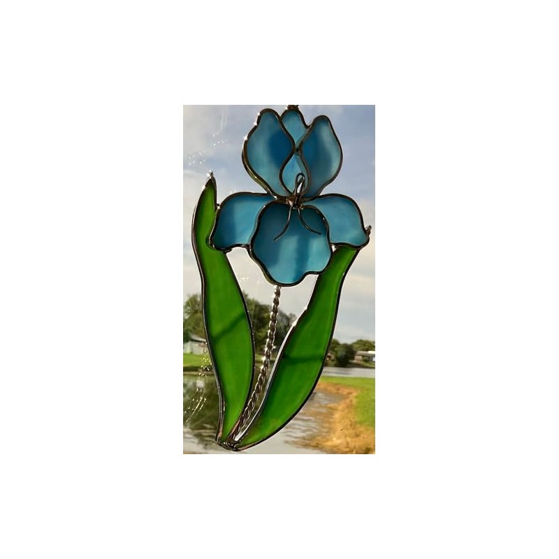 Blue Iris Stained Glass Suncatcher (Stand Sold Separately)