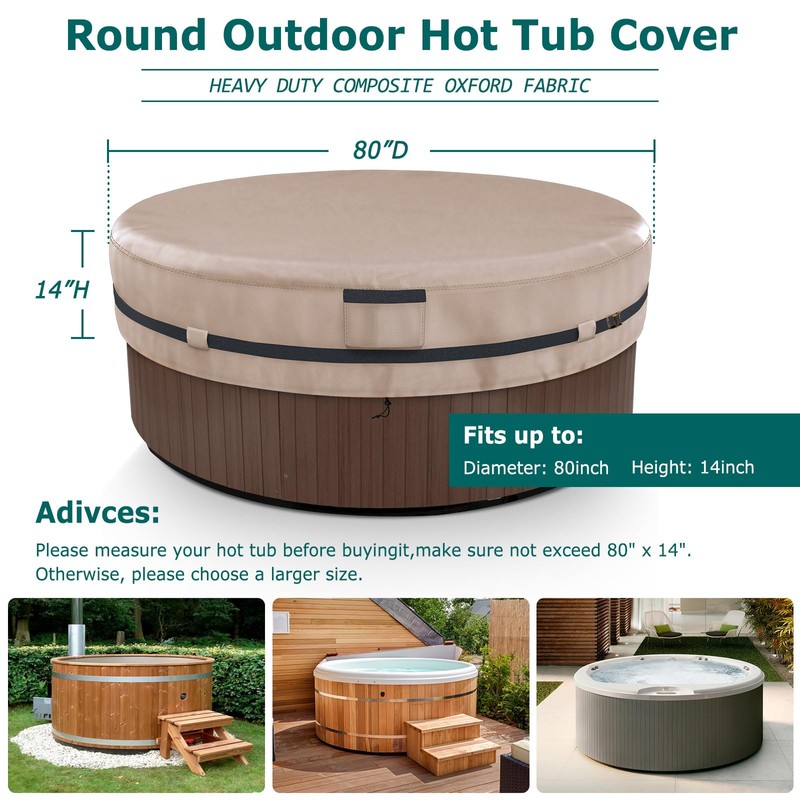 AKEfit Round Hot Tub Cover, 600D Polyester Waterproof for Hot