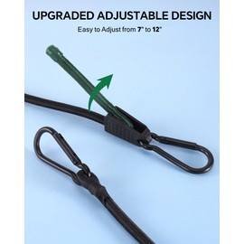 12 Inch Adjustable Carabiner Bungee Cords with Hooks, Easy to Adjust from 7" to 12", Black Bungee Straps with UV-Resistance & Superior Elasticity for Cargo, Bike, Luggage, Carts, Truck, etc (6 Pcs)