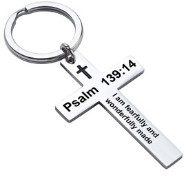Ldurian Christian Keychain for Women, Cross Key Chain for Men Religious Scripture, Stainless Steel Faith Bible Verse Keychain, Psalm 139:14, Stainless Steel, No Gemstone