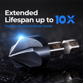 toolant Noir-Ti Cobalt Countersink Drill Bit Set(Pro), Titanium Aluminum Nitride Coated with Quick Change Hex Shank, 5-piece 1/4" - 3/4"