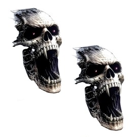 2 Stück Totenkopf Aufkleber mit Fangzahn – Wetterfester Autoaufkleber mit Fangzahn Totenkopf für Motorradhelm, Auto Motorhaube und Heckscheibe – Stylischer Autoaufkleber Totenkopf im Horror-Stil