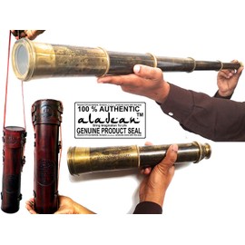 ALADEAN Rare EIC BRASS TELESCOPE 1818 Tracker Spyglass Scope Replica Antique 32 inch Large Vintage Souvenir with Handstitched Leather Case