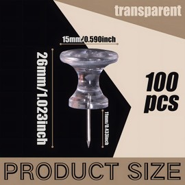 VAPKER Gaint Push Pins 100 Pieces Large Clear Push Pins for Standard Plastic Push Pins Steel Tip Marker Pins for Notice Board Cork Board