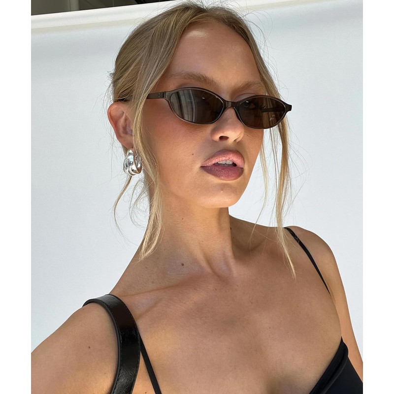 ViewJoy Retro Oval Cat Eye Sunglasses for Women Small Y2K