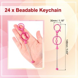 PATIKIL 24 Pcs Beadable Keychain Bars, Metal Beaded Keychain Blanks Bulk Making Supplies Kit with Lobster Hook for Pendant DIY Art Crafts, Rose Red