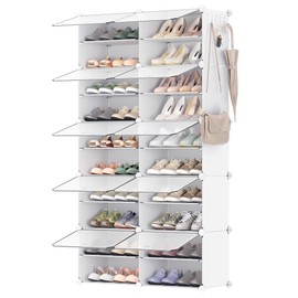 SONGMICS Shoe Rack Organizer, 10-Tier Shoe Storage Cabinet for Closet and Entryway, Holds 40 Pairs of Shoes, Adjustable, Cloud White and Trasparent ULPC035W01