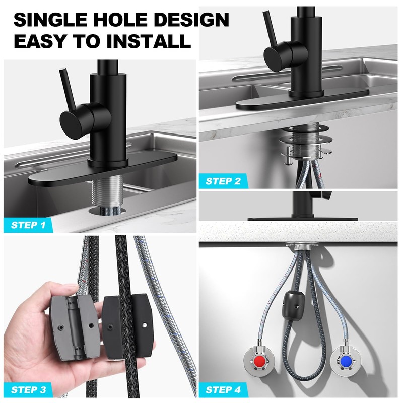 AVSIILE Matte Black Waterfall Kitchen Faucets with Pull Down Sprayer,