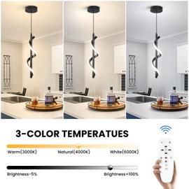 Modern Spiral Led Pendant Light Fixture, Dimmable Minimalist Integrated LED Hanging Lamp, Adjustable Hanging Island Light Fixture for Bedroom Living Room Kitchen Sink, 1 Pack (Black)