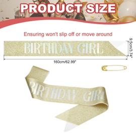 PATIKIL Birthday Girls Sash, Glitter Birthday Sash for Women Satin Princess Queen Sash Party Decorations with Safety Pin for Party Gifts Favors, Gold Fantasy