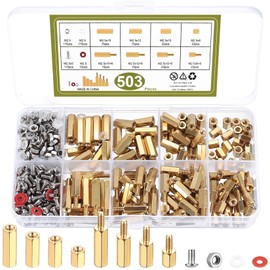 Pack of 503 M2.5 Brass Male Female Hex Screws Nut Assortment Kit, PCB Board/Boards Hexagonal Threaded Nut Spacer Standoffs