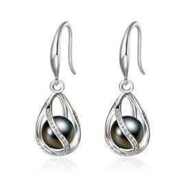 GLESOS Composite Pearl Earrings Round Ball Pearls Earrings Hypoallergenic Imitation Pearl Gold Hoop Earrings for Women Girls Colorful black 8mm