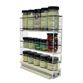 Vertical Spice Adjustable Spice Rack Drawer - Pull Out Cabinet Organizer - Kitchen and Pantry Organizers and Storage - Spice Caddy - 1 Drawer, 2 Upper Tier (2.3" W x 11.25" H x 10.6" D, Cream)