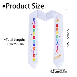 Haakong Kindergarten Graduation Sash Unisex Kindergarten Preschool Graduation Stole Printed Class of 2025 Colorful Grad Stole for Kids (White, 130CM)