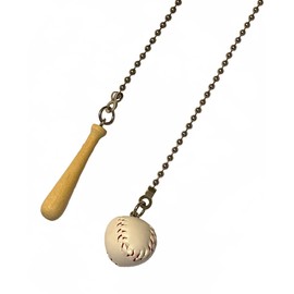 Fabric Baseball & Wooden Bat Ceiling Fan Light Pull Chain Set