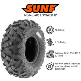 SunF 25x8-12 25x8x12 All Terrain Tire ATV UTV 6 PR Tubeless - A051 POWER II