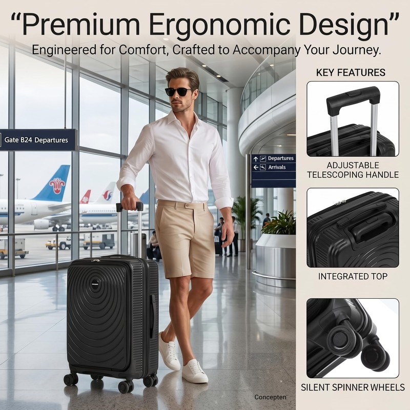 CONCEPTEN 21'' Expandable Suitcase Set,PP Carry on Luggage Sets with
