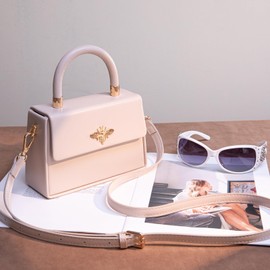 Milan Chiva Small Top Handle Purses for Women Mini Satchel Crossbody Bag Elegant Square Bag, Bee-tan