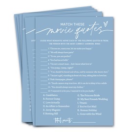 Bridal Shower Games Cards, Match These Movie Quotes, 25 Game Cards with 1 Answer Card, Engagement Party Wedding Games for Guests, Minimalist Blue Wedding Party Supplies - B09