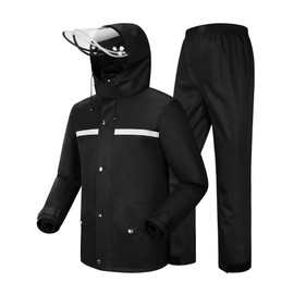 iCreek Rain Suit Waterproof Jacket and Trouser Suit Raincoat for Men and Women Outdoor All-Sport Breathable Anti-storm (L-USA, Black)