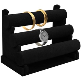 Kurtzy Velvet Jewellery Storage System (3 Levels) Jewellery Stand Black 30 x 17 x 23 cm Removable Jewellery Stand Watch Holder Watch Stand Bracelet Holder Scrunchie Holder Chain Storage