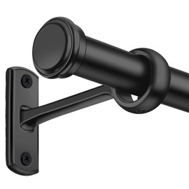 1 Inch Blackout Curtain Rods for Windows Patio, Adjustable Room Divider Curtain Rod Wall Mount & Ceiling Mount for Indoor & Outdoor, Black, 28" to 48"