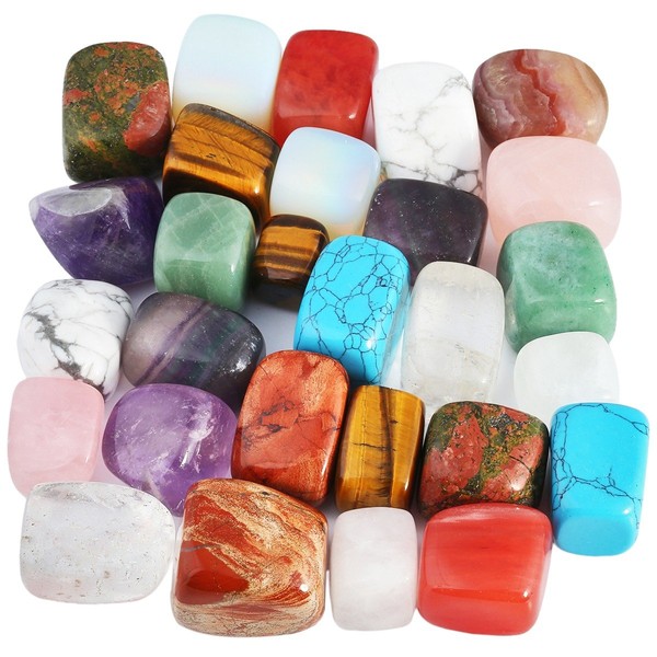 mookaitedecor Assorted Polished Rolled Stones for Lithotherapy Stones and Natural Crystals Minerals Collection Decoration, 460 g/Set