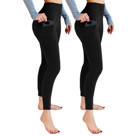 Leafigure 2 Pack Leggings with Pockets for Women, High Waisted Soft Leggings for Yoga Gym Black XXL