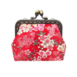 POPUCT Cotton Flower Pattern Vintage Buckle Coin Purse Kiss Lock Wallet(red)