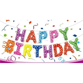 Colorful Happy Birthday Banner Balloons, 16 Inch Foil Letters Balloons Banner Reusable Ecofriendly Materialfor Birthday Decorations and Party Supplies(with Ribbon)