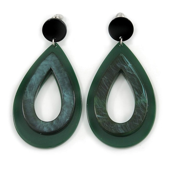 Statement Dark Green/Black Acrylic TeardropEarrings/ 80mm Long
