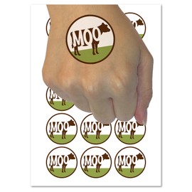 Cow Moo Farm Animal Temporary Tattoo Water Resistant Fake Body Art Set Collection - 54 1" Tattoos (1 Sheet)