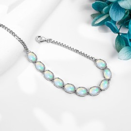 JERWLI Natural Opal Bracelet for Women Sterling Silver White Opal Bracelet Opal Jewellery for Women, Silver
