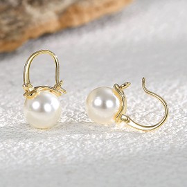 Freshwater Cultured Pearl Drop Earrings Leverback Dangle Earrings