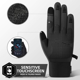 Guantes de invierno para hombre, impermeables, térmicos, para correr en clima frío, para hombres y mujeres, pantalla táctil, guantes de invierno para correr, ciclismo, senderismo, conducción, Negro, Mediano