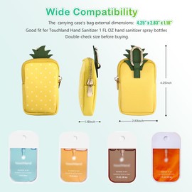 Leather Hand Sanitizer Case for Touchland 1FL. OZ., Portable Mini Zippered Pouch fit for Travel, Cute Fashion Accessory with Snap Hook, Yellow Pineapple(Bag Only)
