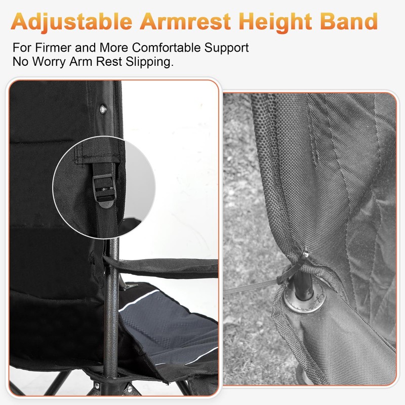Romswi Oversized Folding Camping Chairs with Adjustable Arm Straps, 450lbs