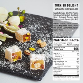 Hazer Baba Turkish Delight Candy with Pistachio, Almond, Hazelnut & Coconut Dusted, 8.8oz (Pack of 1), Gourmet Snack Box, Traditional, Vegan Snack, Lokum, Sweets, Delicias Turcas, Kosher