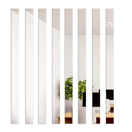 10Pcs Mirror Wall Stickers, Striped Design, Mirror Art Tile Decal DIY Self Adhesive Wall Line Border Decals, Removable Acrylic Mirror Sheets Wall Sticker, Wall Stickers for Home Decor 5 * 20cm