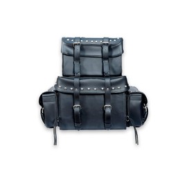 DealzCT Leather Motorcycle Studded Sissy T Bar Bag - Weather Resistant Motorcycle 4 Piece Luggage Bag with Multiple Storage Compartments, Adjustable Mounting Rig, Removable Rain Cover (Black)