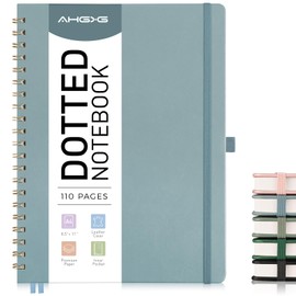 AHGXG Bullet Dotted Journal Spiral Notebook 8.5" x 11", Large A4 Leather Hardcover Dotted Notebook, 100 GSM Thick Dot Grid Paper, Inner Pocket, for Dotted Journaling, Black