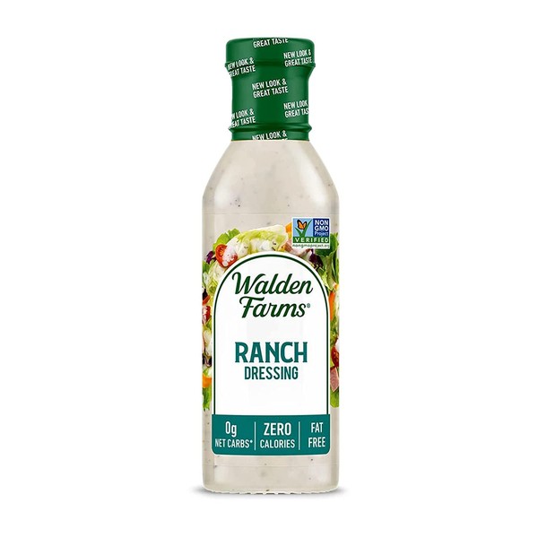 Walden Farms Ranch Dressing 12 Oz. Bottle (Pack of 6) Fresh & Delicious Salad Topping, 0g Net Carbs Condiment, Kosher Certified, Great on Salads, Wings, Burgers, Sandwiches, Tacos, Pizza, Veggies and Many More